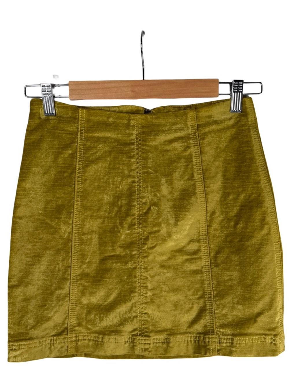 Free People Modern Femme Olive Green Velvet Retro 70s Style Mini Skirt Size 4